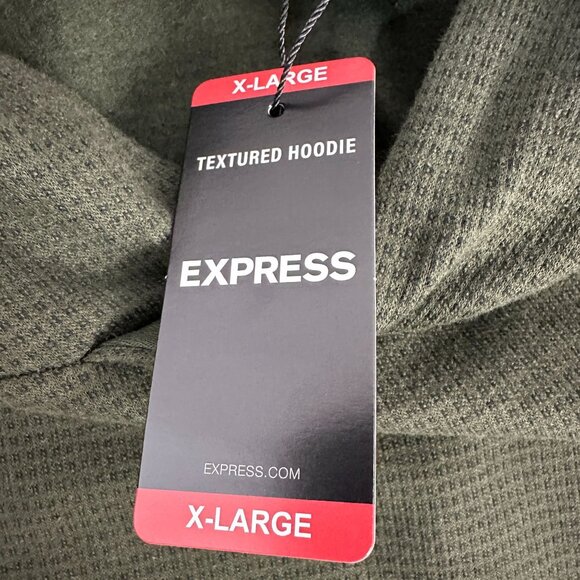 Express Mens X-Large Olive Green Textured Hoodie With Front Pocket - Picture 4 of 6